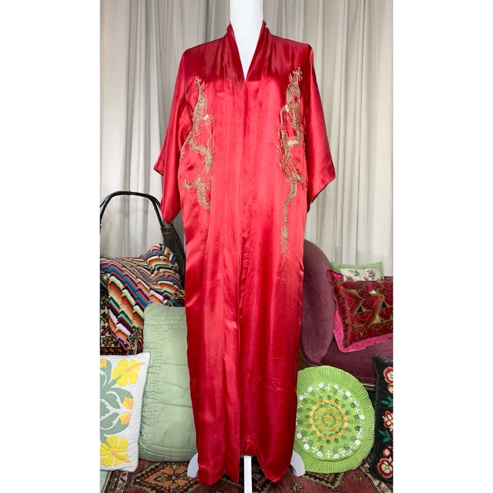 Red Silk Dragon Embroidered Kimono